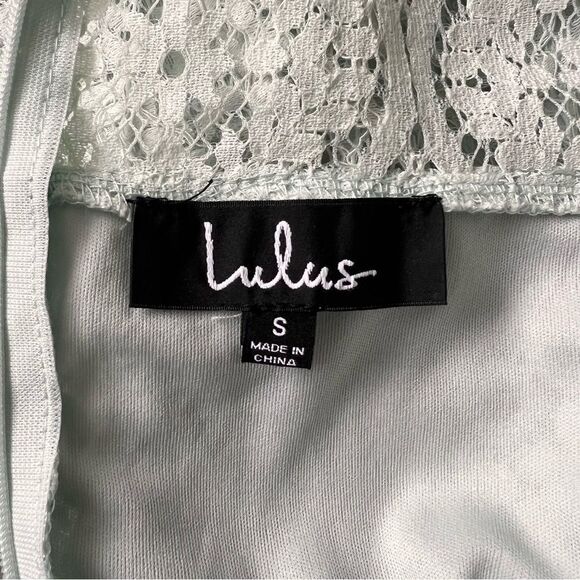 Lulus Light Blue Lace Short Sleeve Mock Neck Dress - Picture 12 of 13